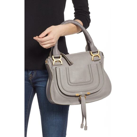 Chloe Marcie Leather Satchel Cashmere Grey - Picture 1 of 5